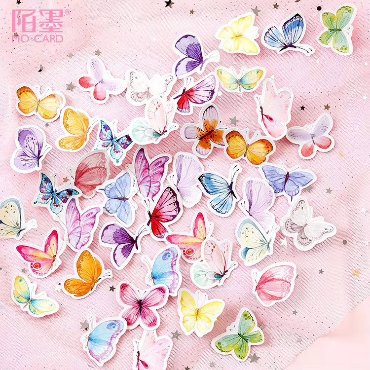 1 boîte/46 autocollants à thème papillon, illustrations de papillons colorés et rêveurs, décorations