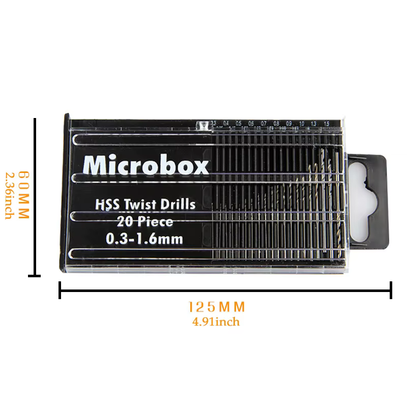 20 pièces/ensemble 0.3mm-1.6mm Mini jeu de forets hélicoïdaux en acier rapide ensemble de forets Mic