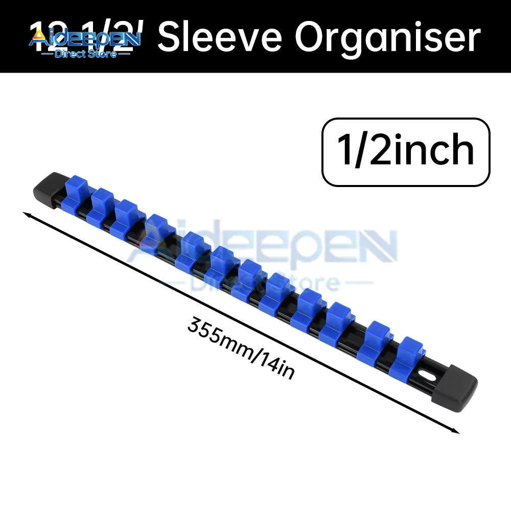 Rail de rangement robuste pour douilles 1/4 ", 3/8 ", 1/2 " avec embouts amovibles, fixation murale 