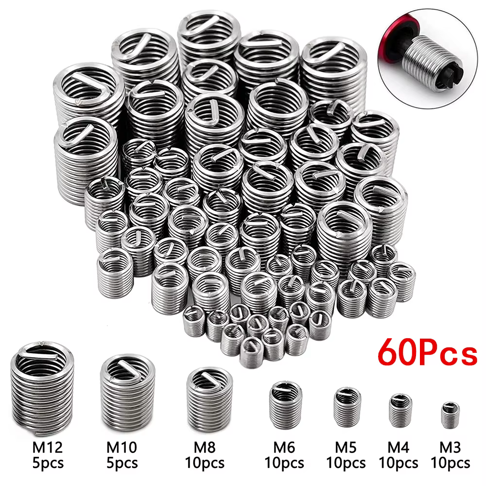 60Pcs Fil Fil Insert M3 M4 M5 M6 M8 M10 M12 Fixation Fil Insert En Acier Inoxydable Spirale Fil Vis 