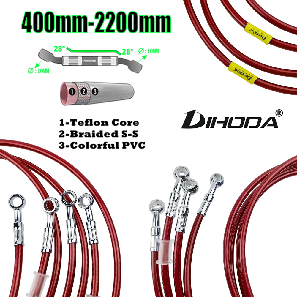 Tuyau d'huile de moto rouge personnalisé universel, ligne de frein tressée en PVC, 400-2200 mm, pré-