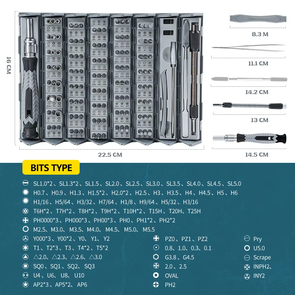 Jeu de tournevis de précision 126 en 1, kit d'outils manuels, mini petit embout magnétique, réparati