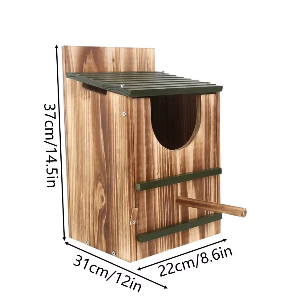 Boîte à hiboux en bois, maison à oiseaux, abri carbonisé étanche pour jardin, fenêtre extérieure, éc