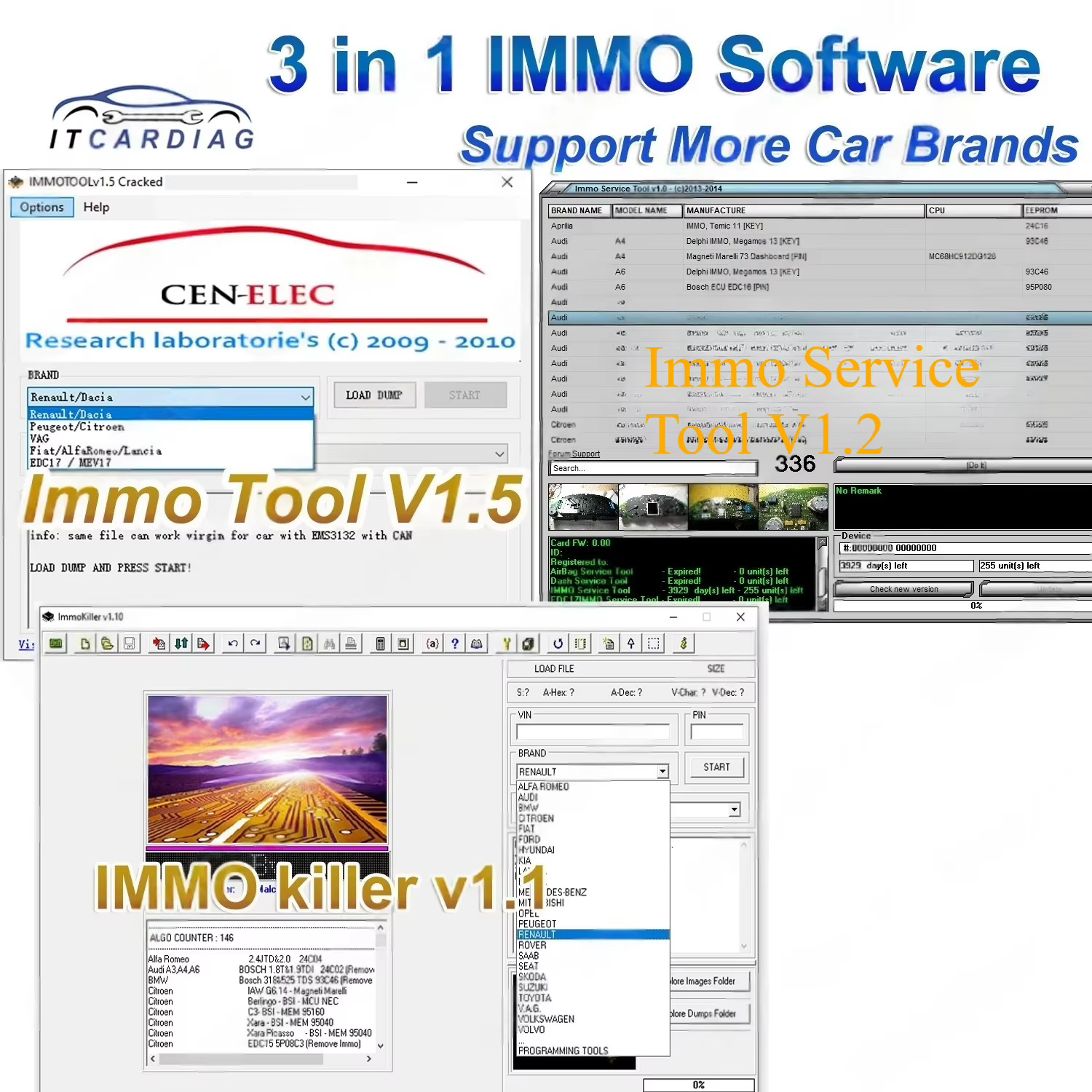 Logiciel 3 en 1 IMMO TOOL v1.5 Logiciel de réparation automobile off edc15 edc16 edc17 bsi + ImmoKil