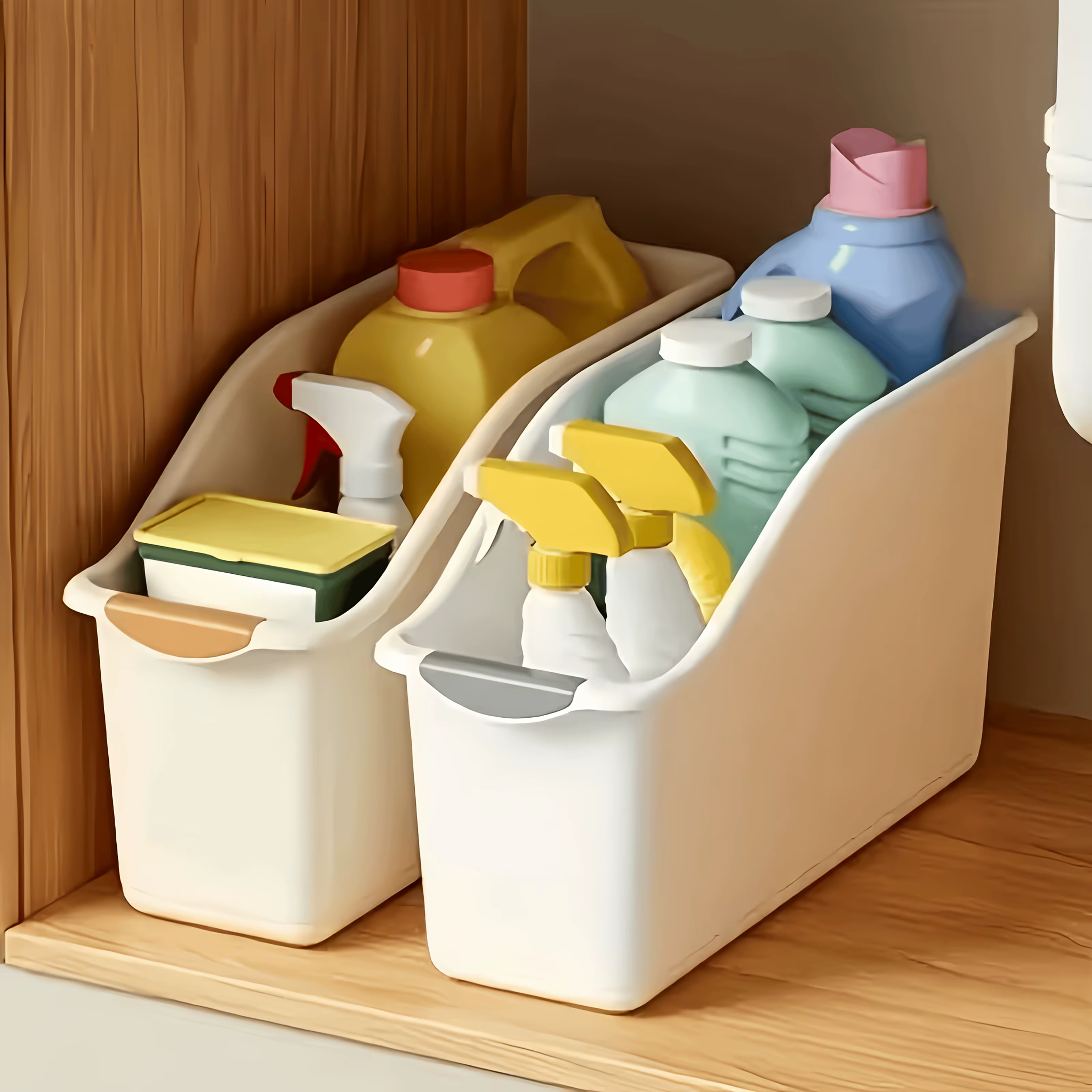 Lot de 2 boîtes de rangement incurvées – Organisateur en plastique robuste, conteneur blanc peu enco