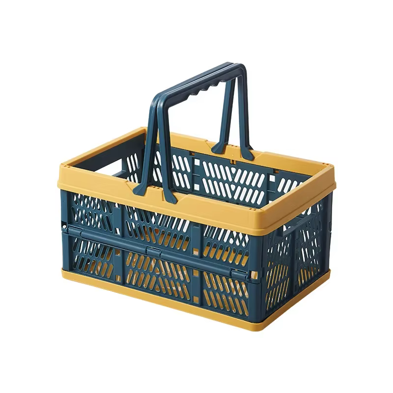 Caisse de rangement pliable en plastique avec poignées, panier de pique-nique, paniers de rangement
