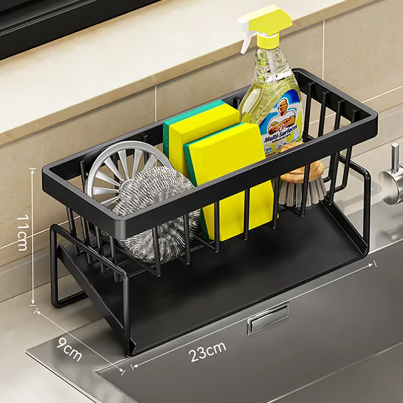 Support de rangement pour outils de nettoyage d'évier, égouttoir multifonctionnel en acier inoxydabl