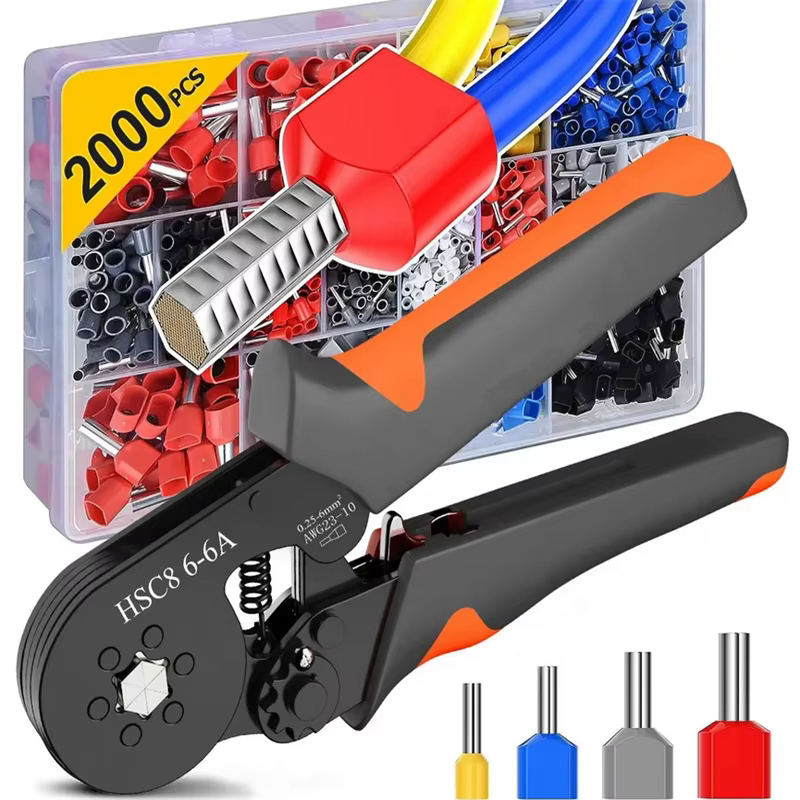 Kit d'outils de sertissage de virole à cliquet auto-ajustable Hexagonal 23-10AWG 0.25-6 mm2 Kit de s