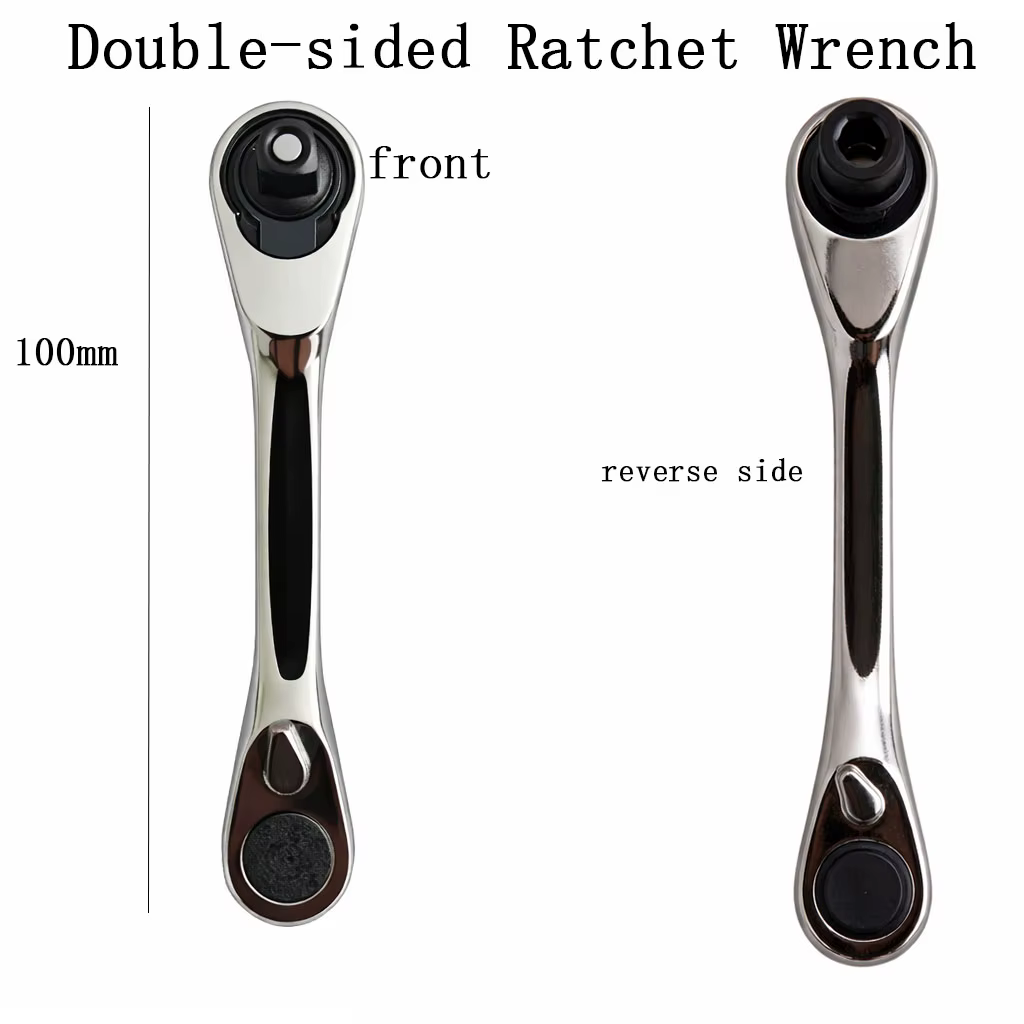 Clé à cliquet miniature Rafford 1/4, 72 dents, double tête avec adaptateur de douille, porte-embouts
