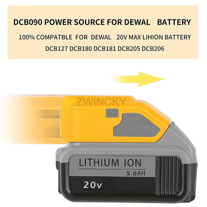 Adaptateur de chargeur de batterie DCB090 pour batterie lithium Dewal 18V 20V avec USB Type C DC 12V