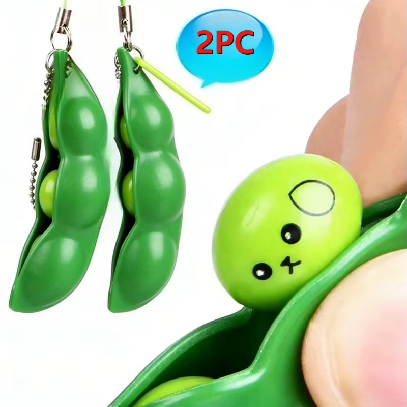 Porte-clés anti-stress tactile en forme de pois edamame à presser