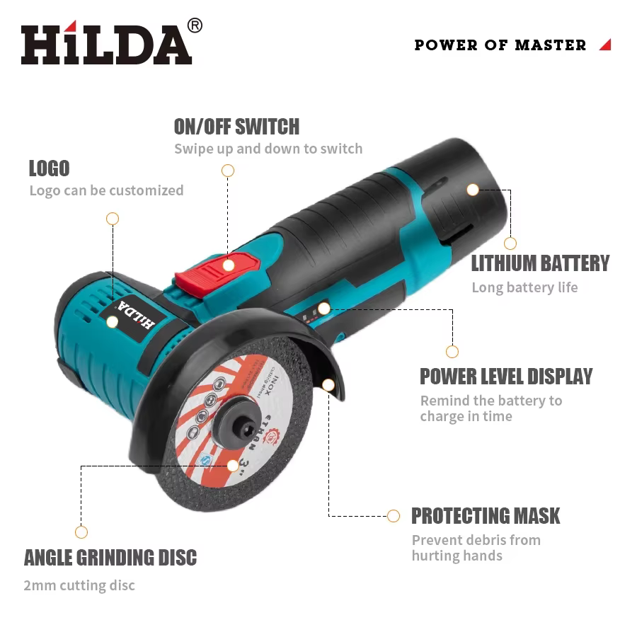 HiLDA 12V/3 Pouces Lithium Électrique Angle Grinder Mini Petit Ménage De Poche Machine De Découpe Po