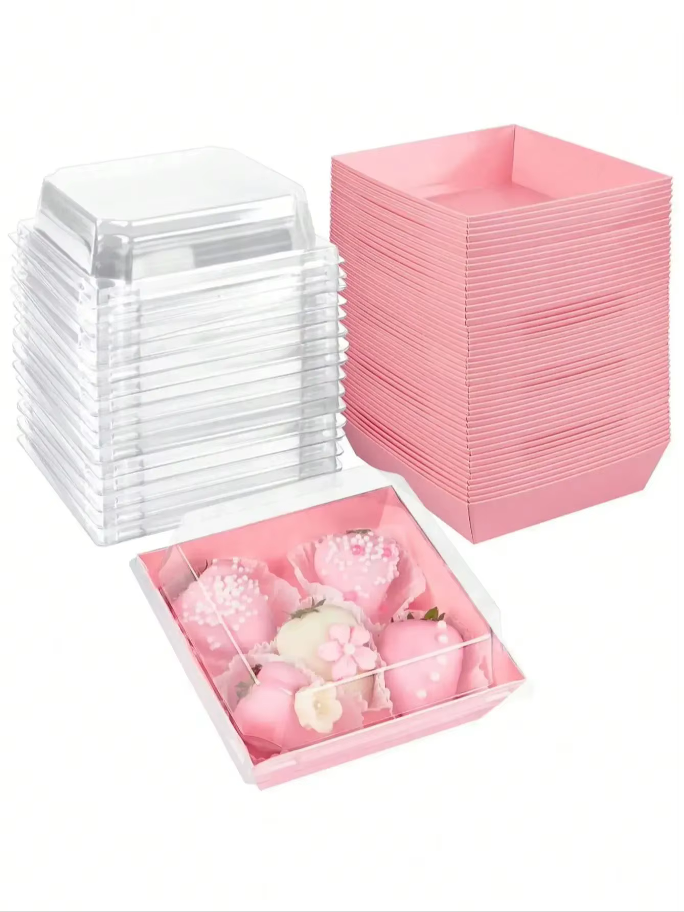 20 boîtes à desserts avec couvercles transparents, boîtes alimentaires cuite, papier kraft résistant