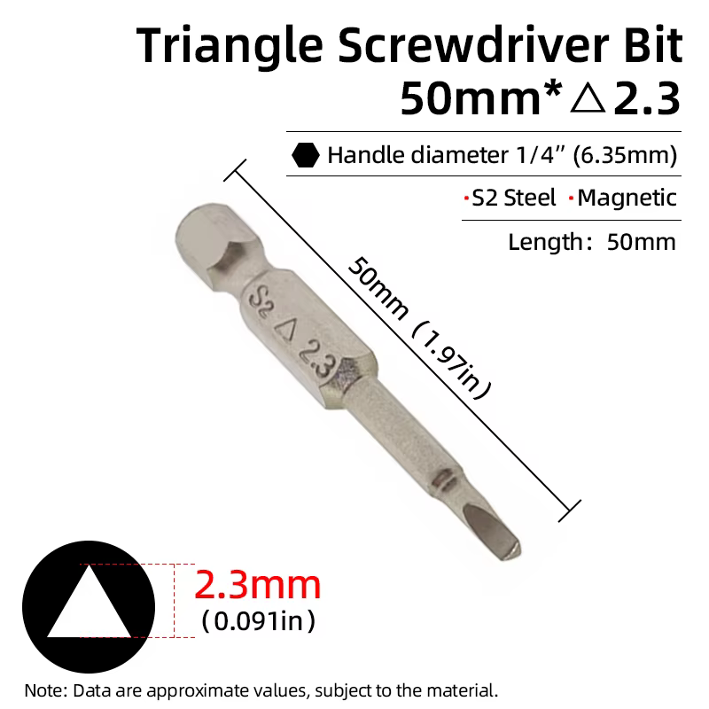 Jeu d'embouts de tournevis à tête triangulaire magnétique 1/4 "hex S2 embouts de tournevis triangula