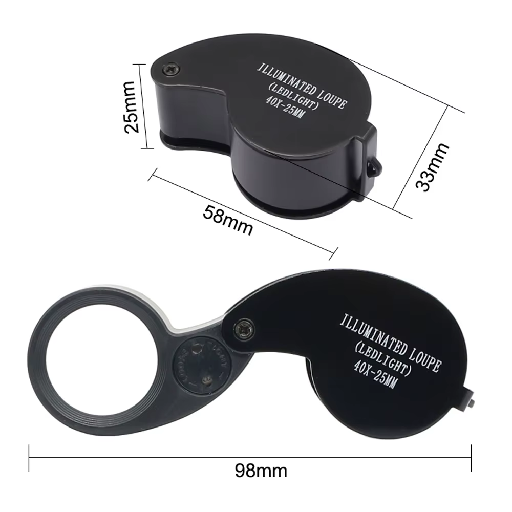 Loupe de bijoutier pliante de poche 40X, Loupe avec lumière pour montre, pièces de monnaie, timbres,
