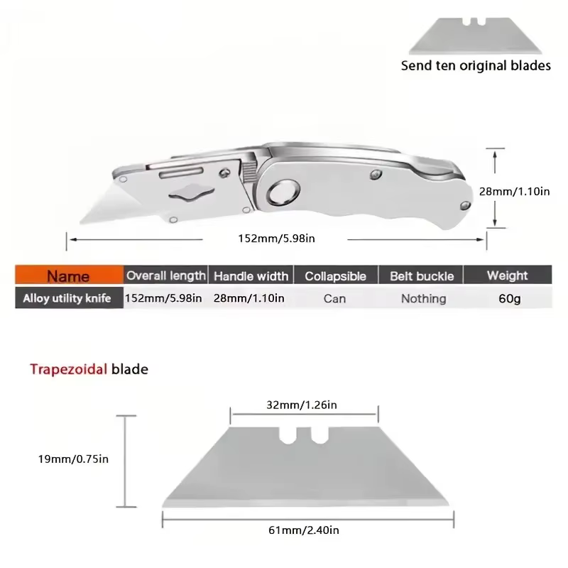 Couteau utilitaire pliant, manche en aluminium et plastique, coupe-câble de poche, lame de couteau p