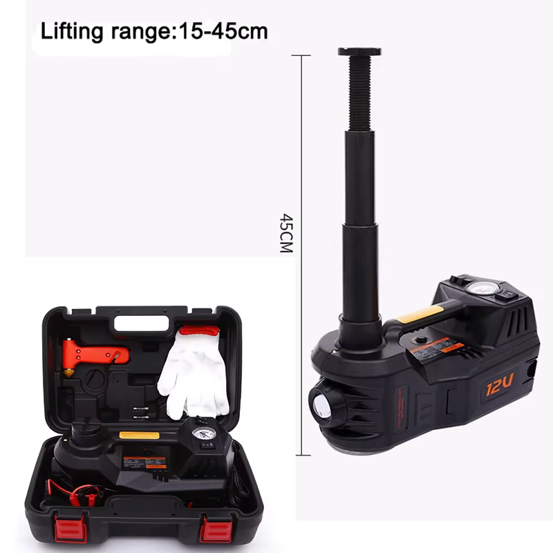 Cric hydraulique électrique 12V 5 tonnes avec pompe de gonflage de pneus et lampe torche LED 3 en 1,