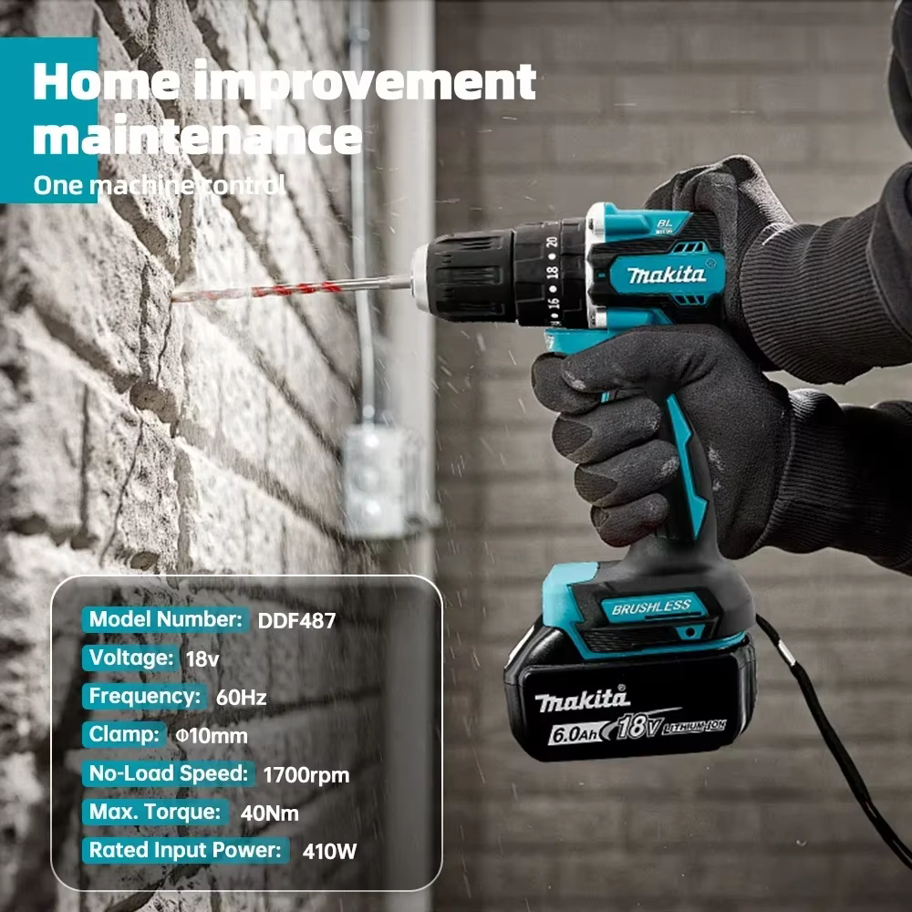 Makita Original DDF487 perceuse à percussion sans fil 18 V tournevis à percussion électrique sans br