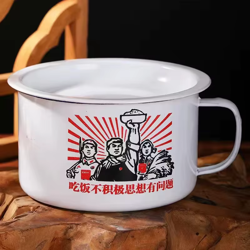 Bol à nouilles instantanées en émail chinois avec couvercle, grande taille, boîte à lunch nostalgiqu
