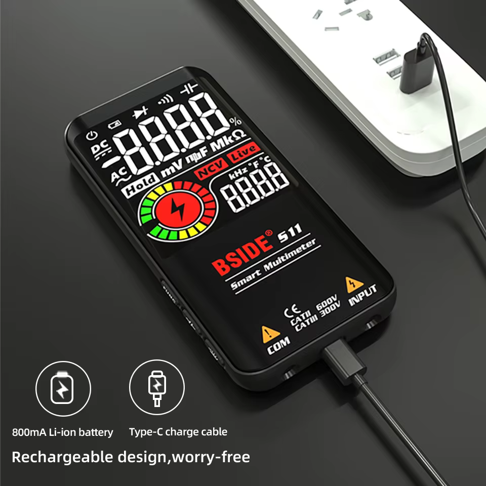 BSIDE – multimètre numérique à affichage couleur, voltmètre à plage automatique de 9999 points, Rech