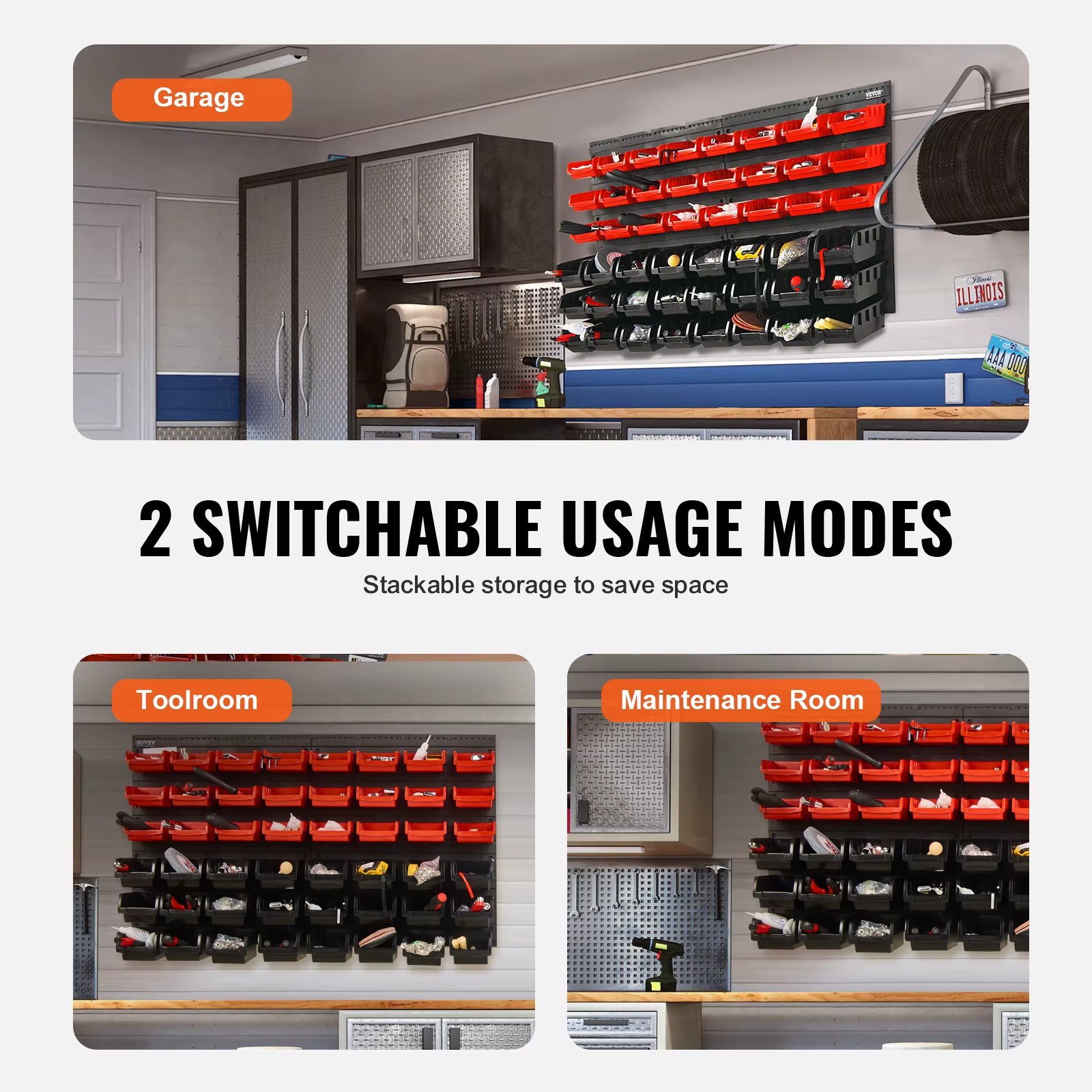 SucceBuy 48 pièces bacs de rangement de pièces conteneurs de Garage fixés au mur avec panneaux murau