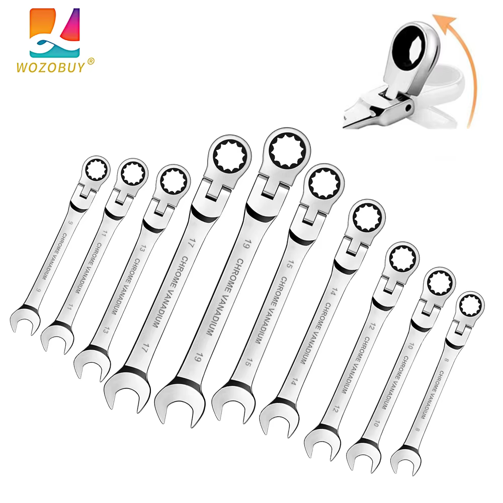 WOZOBUY jeu de clés à cliquet à tête flexible, métrique, acier au Chrome Vanadium clé combinée Kits 