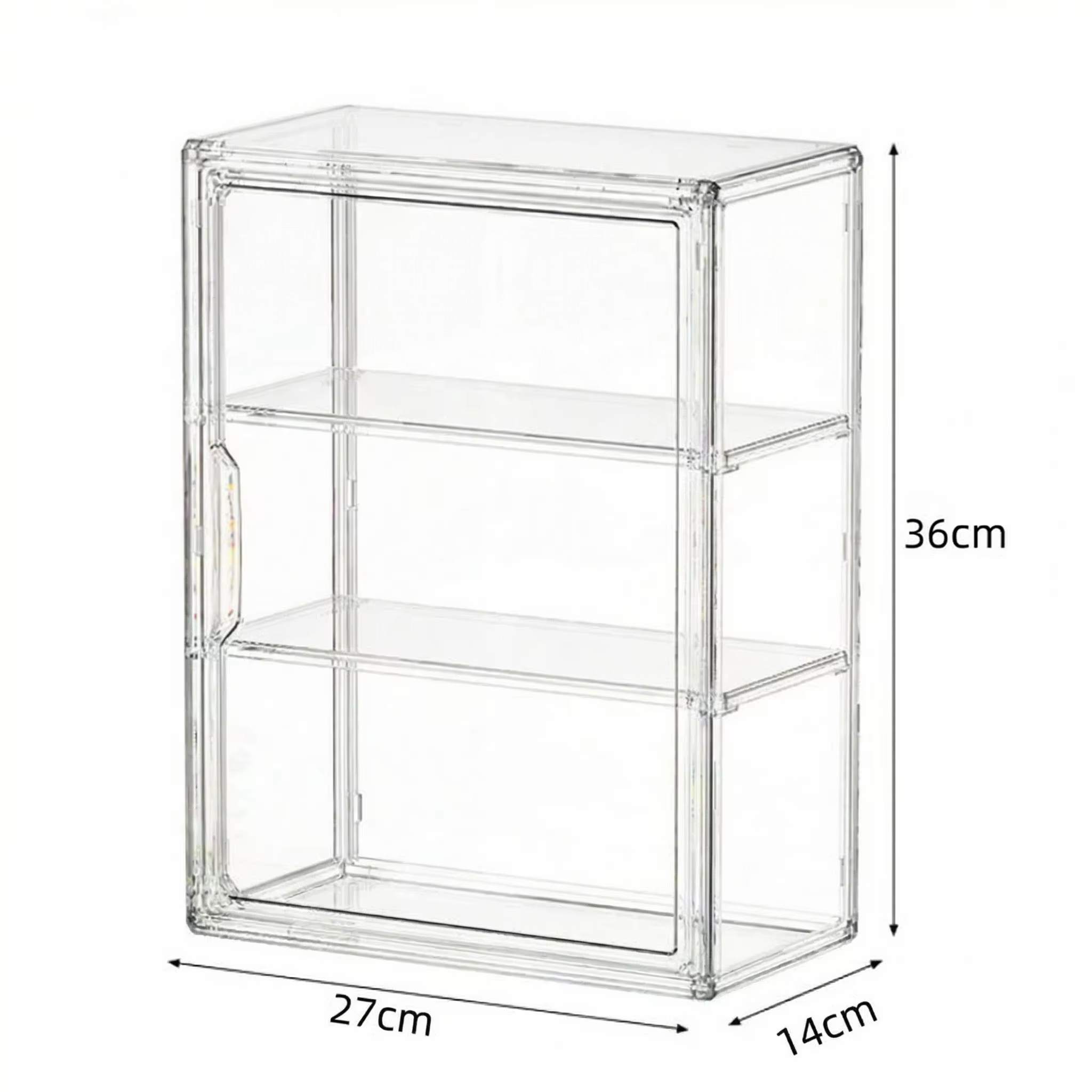 1 vitrine transparente en acrylique pour figurines avec deux étagères amovibles, boîte de rangement 