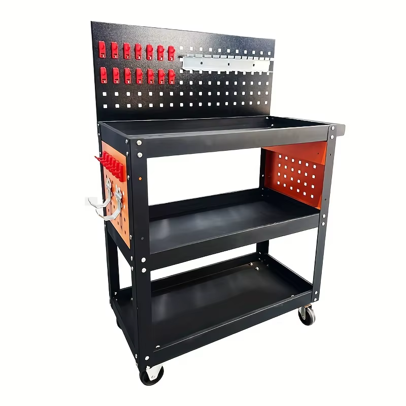 Chariot à outils robuste à 3 niveaux avec panneau perforé, armoire de rangement roulante pour atelie