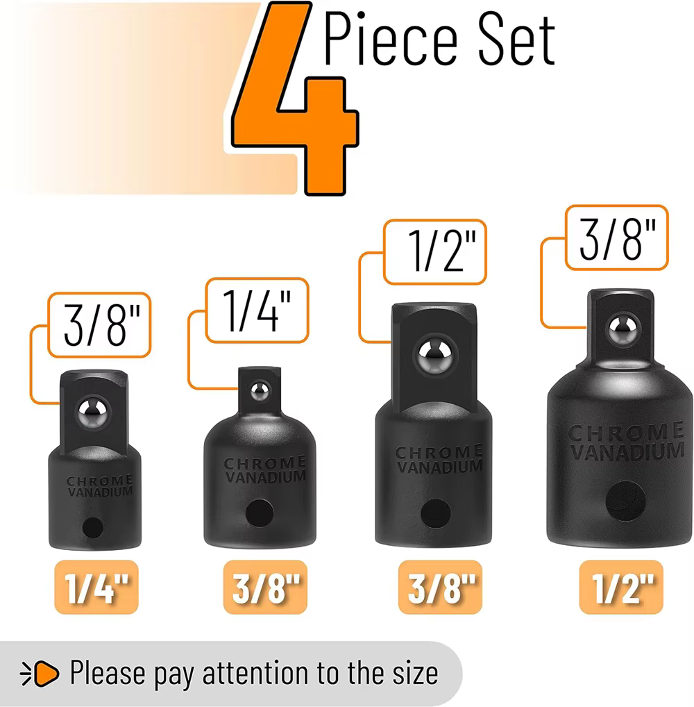 Nouveau 4 pièces adaptateur de douille d'impact réducteur ensemble 1/2 3/8 1/4 pouces utiliser clés