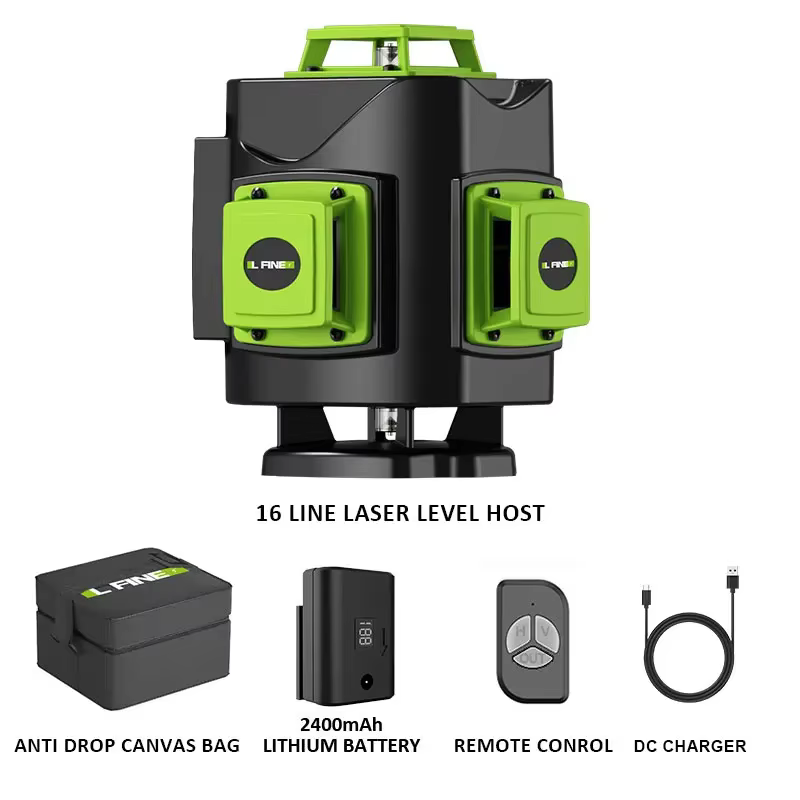 LFINE Nivel Laser Set, 4D 16 Lignes 3D 12 Lignes 360, Niveau Laser Professionnel Auto-Abrasif, Outil