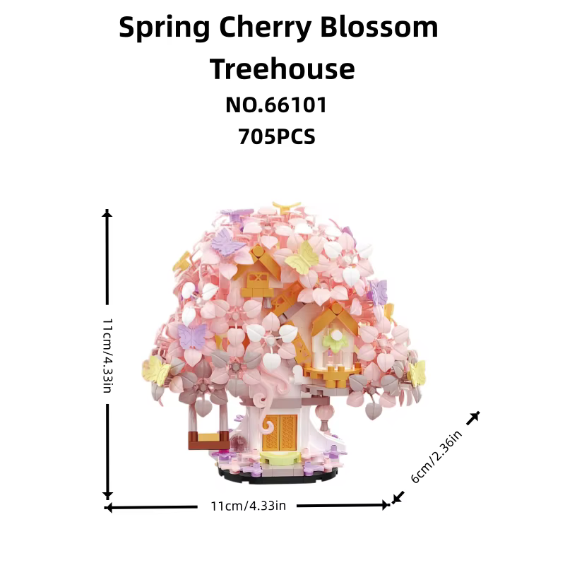 705 pièces, 5 types de blocs de construction en forme de maison dans les arbres Sakura, jeu d'assemb