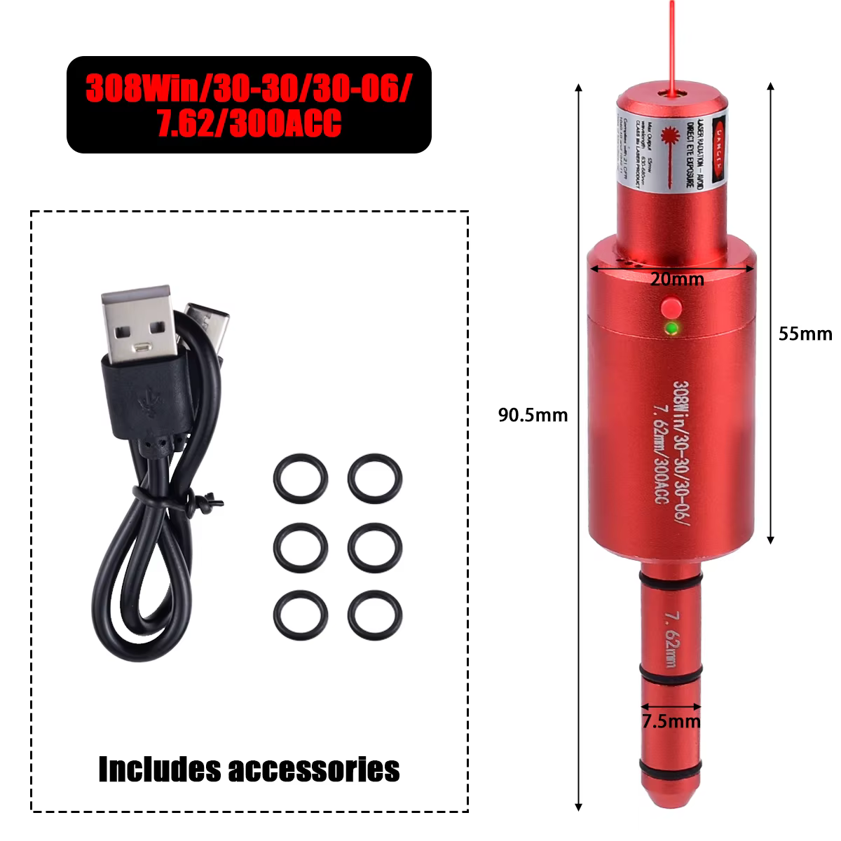 Tactique 22LR 9mm 30-30.25.27.177 7mm 223rem 7.62x39 12GA balle d'entraînement Laser point rouge alé