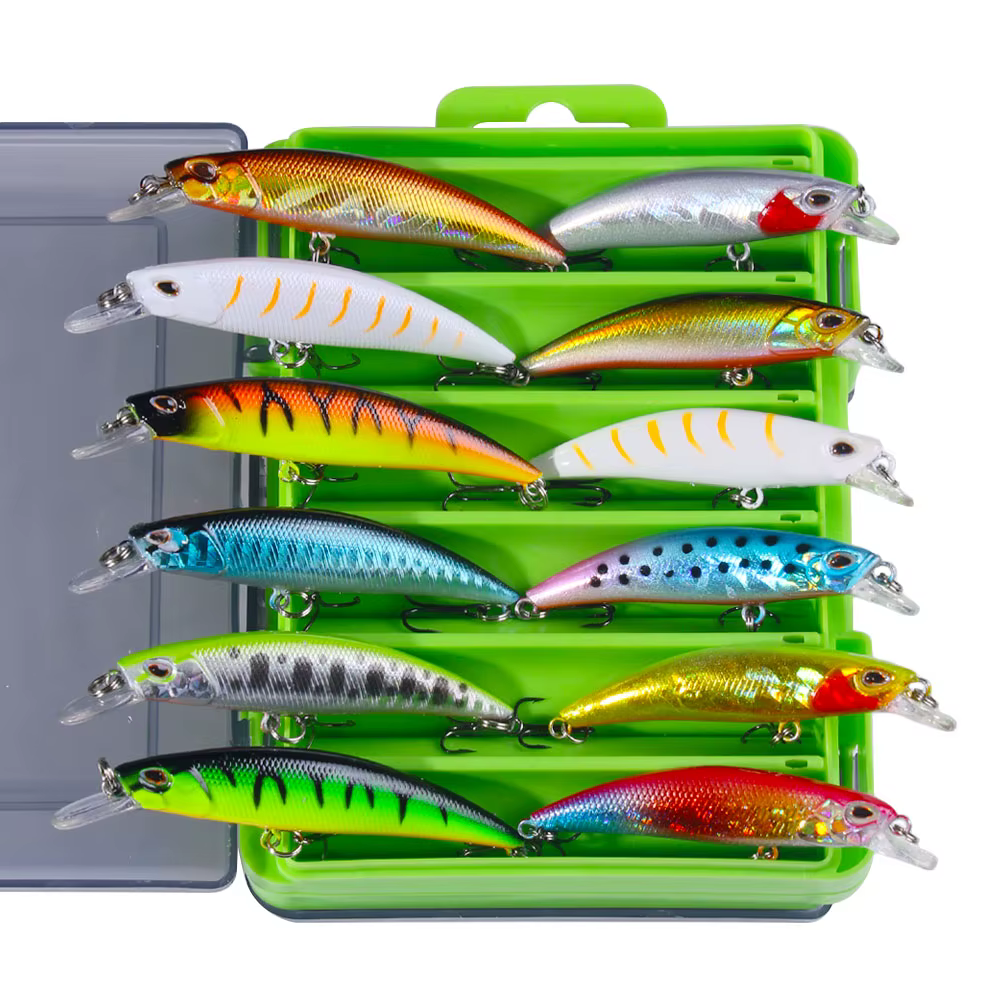 12/pcs/boîte Kit de leurres de pêche méné avec boîte ensemble d'appâts artificiels de pêche au bar p
