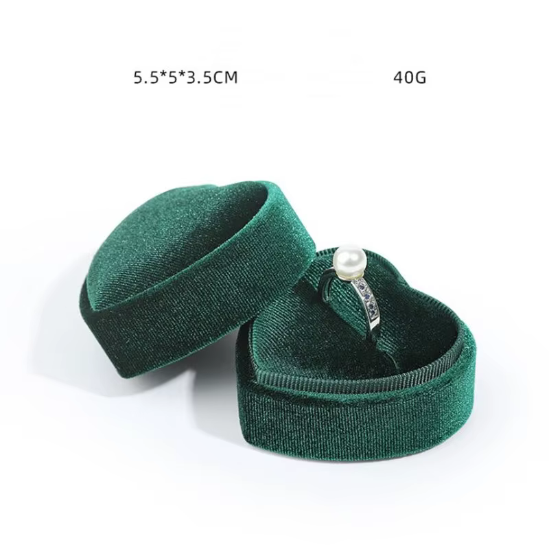 Boîte à bijoux en forme de cœur rose/vert, 5.5x5x3.5cm, boîte à bagues en velours côtelé, boîte à pe