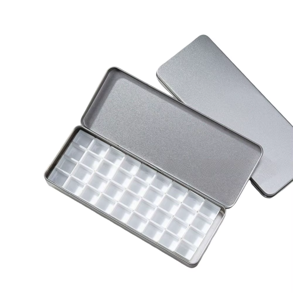 Boîte de distribution de peinture aquarelle couleur argent, vide, portable, en métal, 36 compartimen