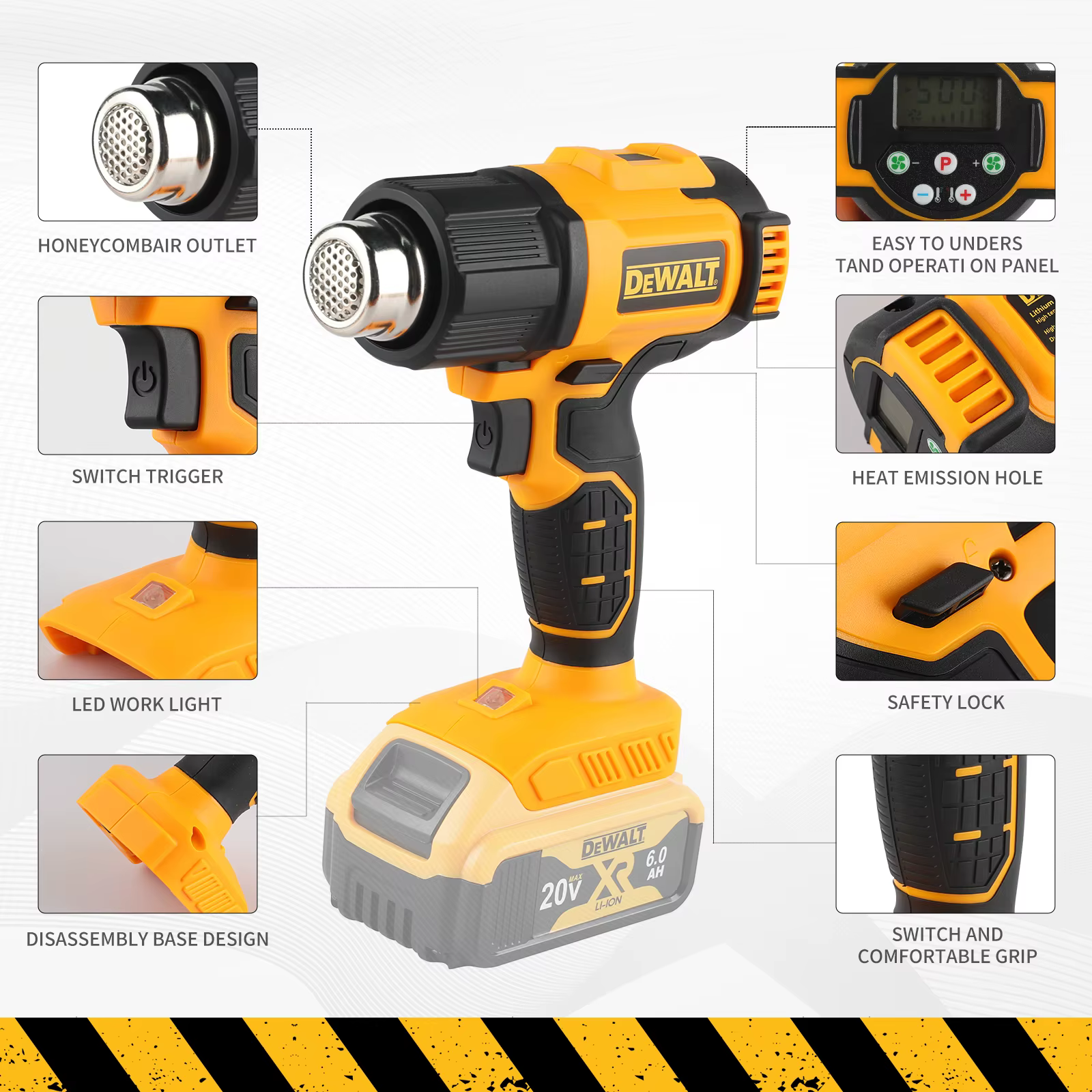 DEWALT DCE530 20V températures réglables pistolet à air chaud pistolet thermique sans fil 550 ° C Ou