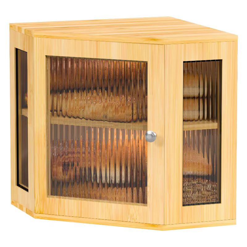 Boîte à pain en bambou et bois, rangement d'aliments d'angle, double couche, pour la maison, pour le