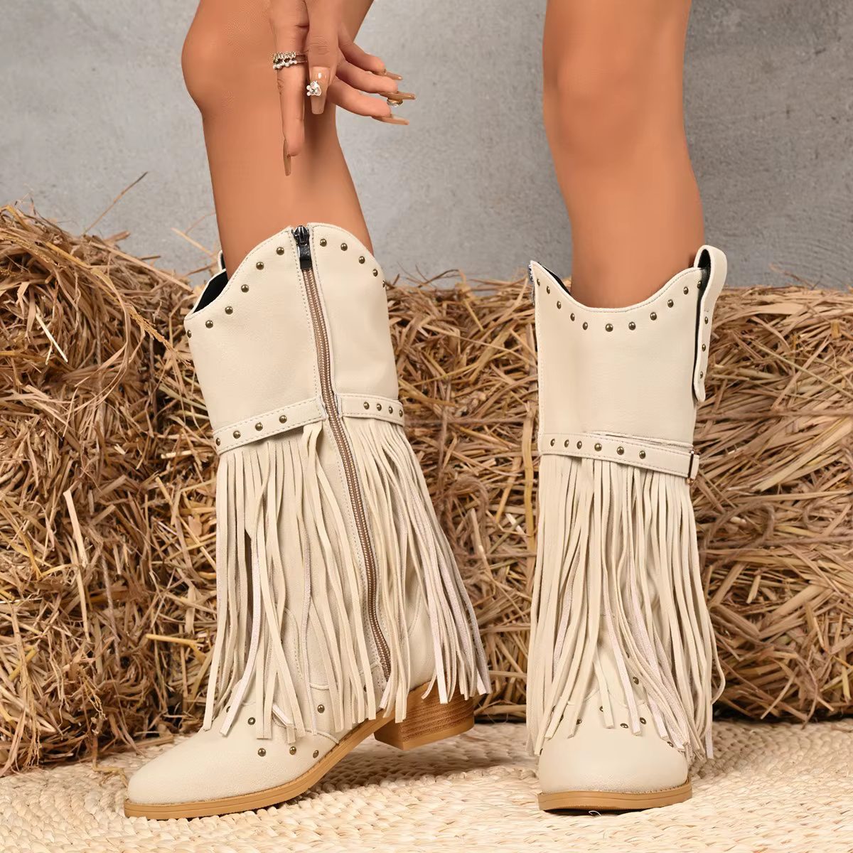 Bottes de cowboy montantes pour femme style western, color block, automne-hiver, bottes longues tend