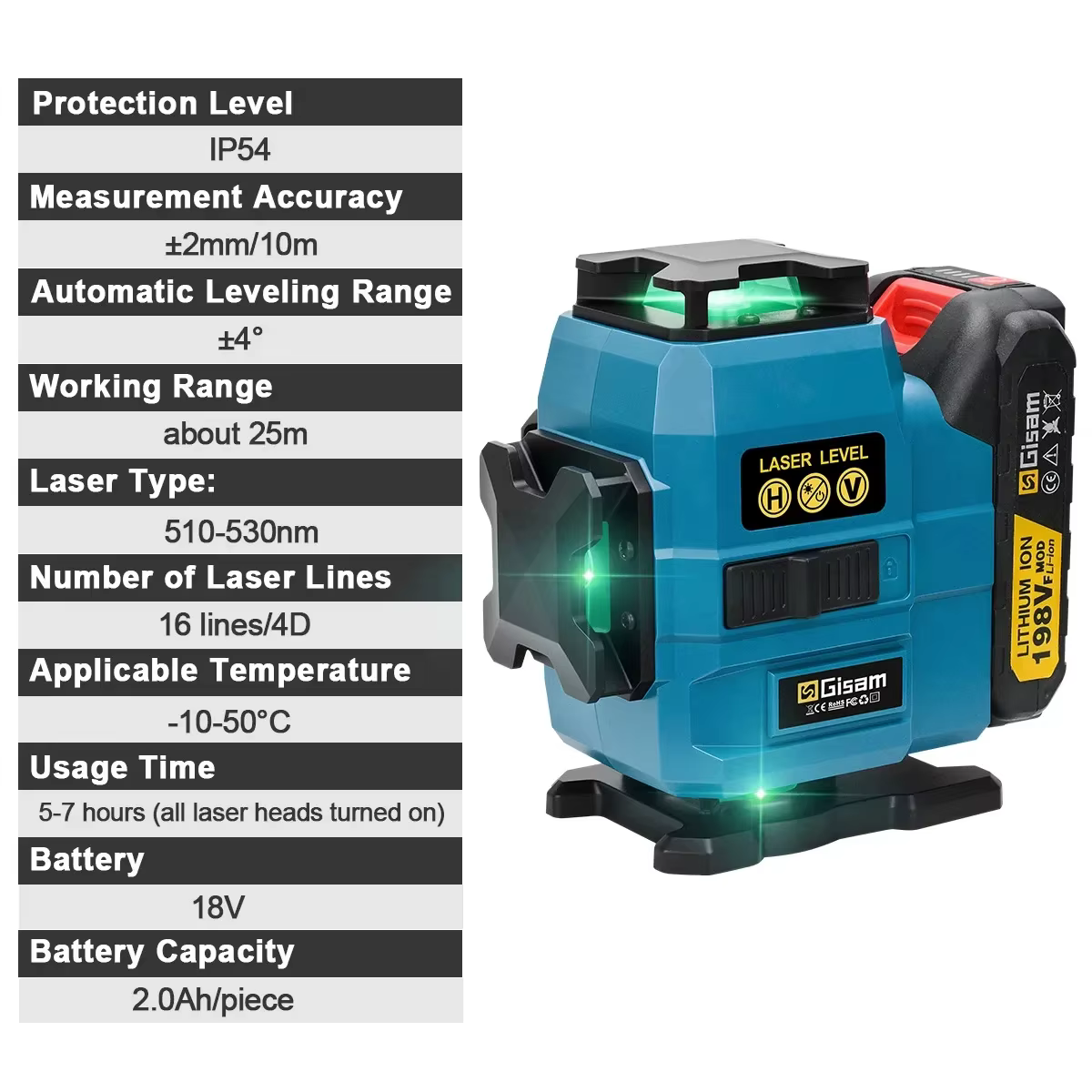 Gami 16 lignes 4D niveau Laser 360 Laser verticaux et horizontaux professionnel Super puissance fais