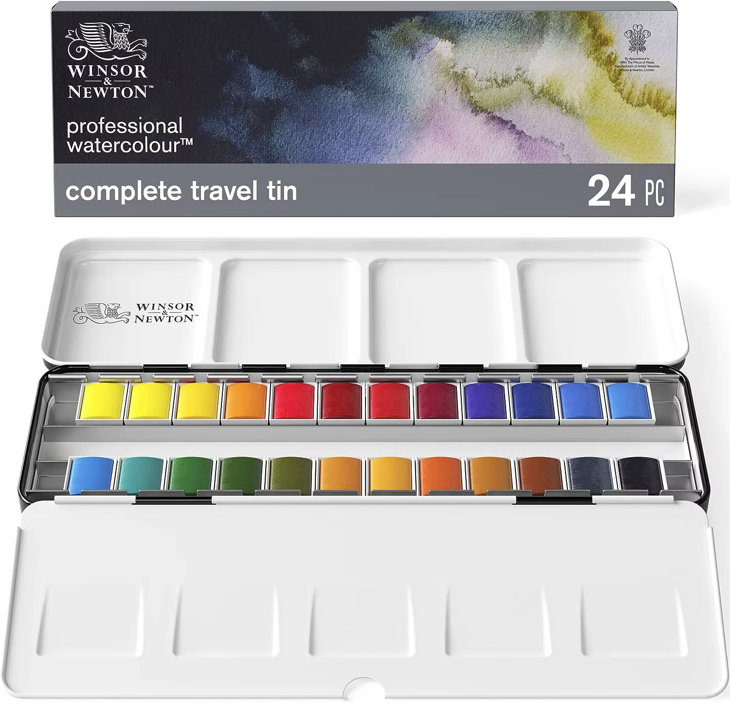 Winsor & Newton – boîte métallique légère pour aquarelle professionnelle, 24 demi-casseroles, Palett
