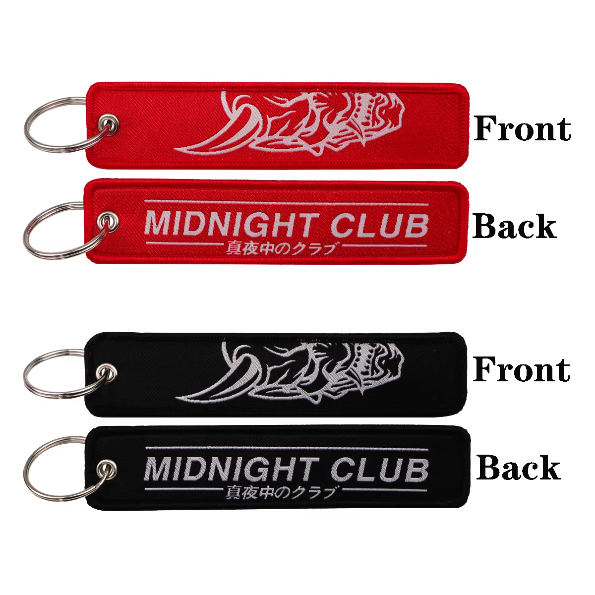 Porte-clés brodé du Club de minuit, étiquette noire et rouge pour motos, voitures, sac à dos, access