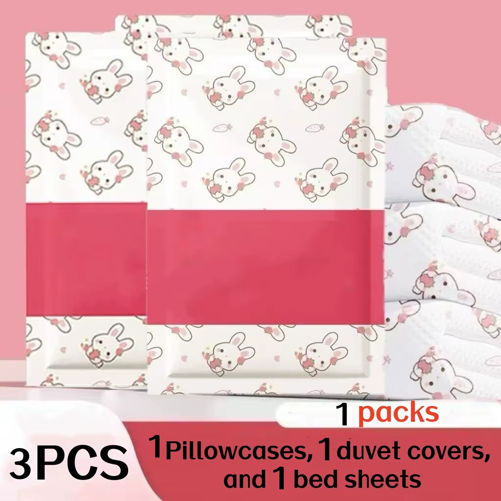 Ensemble de 3 pièces comprenant (1 taie d'oreiller + 1 drap + 1 housse de couette) Drap jetable, hou