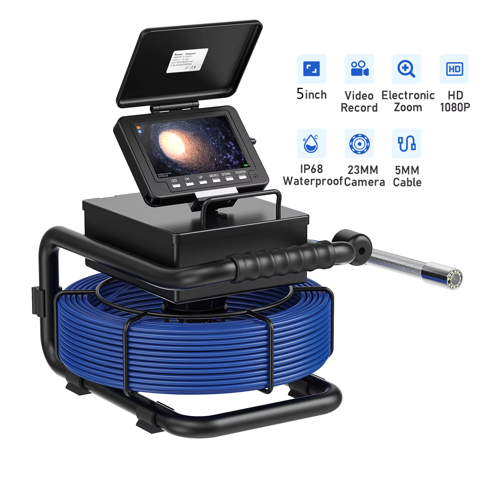 Caméra d'inspection de tuyaux 5 pouces + transmetteur 512HZ à nivellement automatique + enregistreme