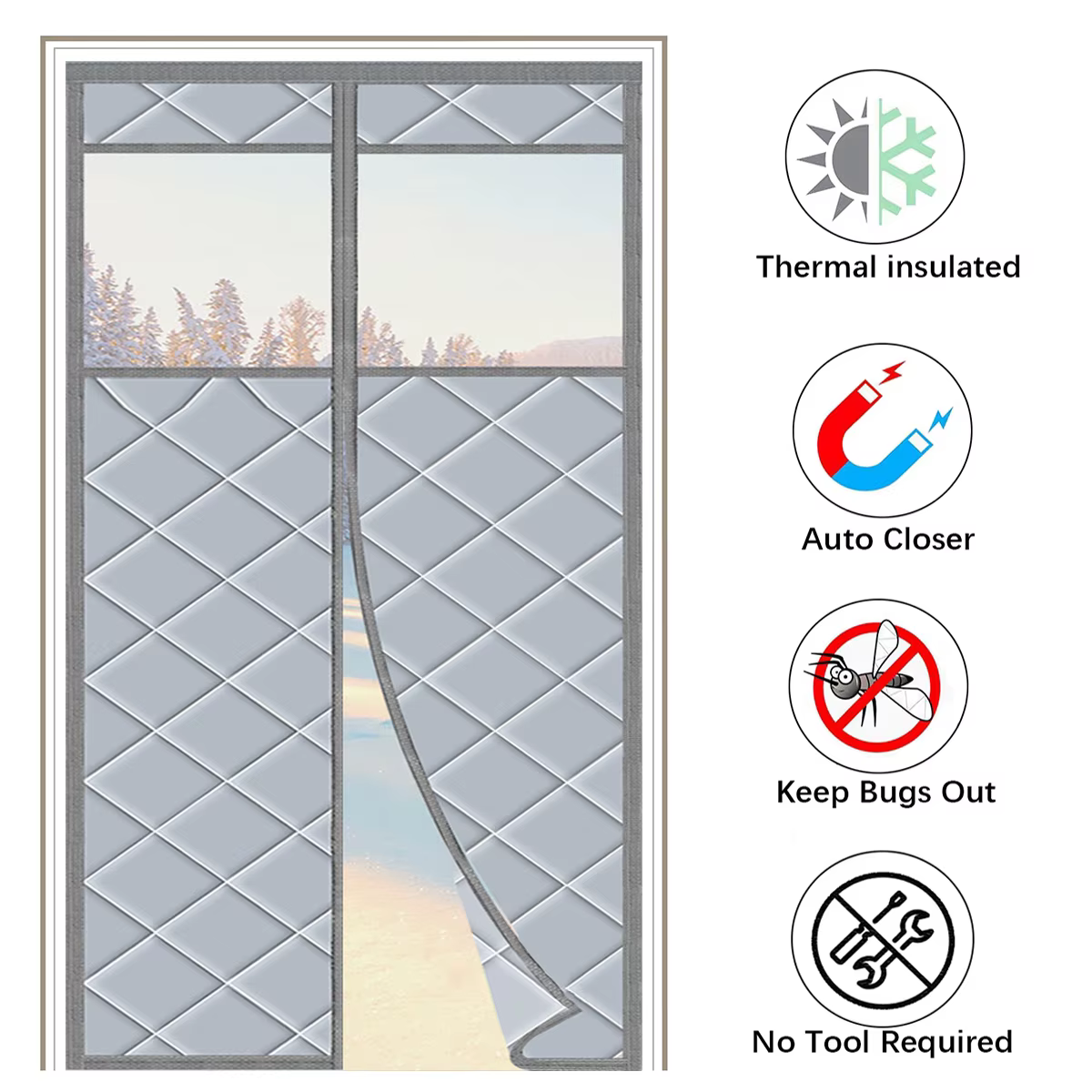 Rideau de porte à isolation magnétique, tissu multicouche épaissi, fermeture automatique, kit d'isol
