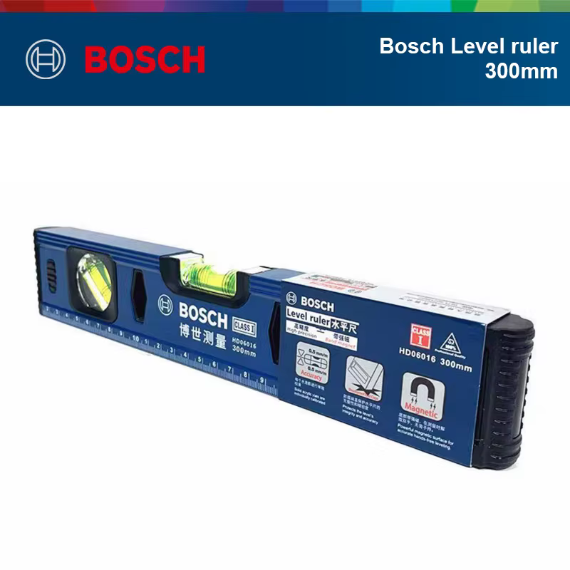 Niveau en alliage d'aluminium Bosch de 300 mm avec base magnétique puissante, règle de mesure portab