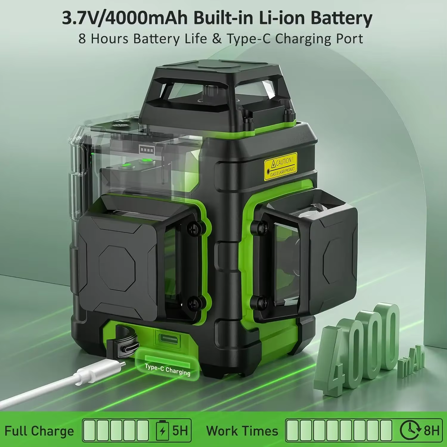 Huepar – niveau Laser 3D à lignes croisées, outil Laser vert auto-nivelant Rechargeable avec batteri