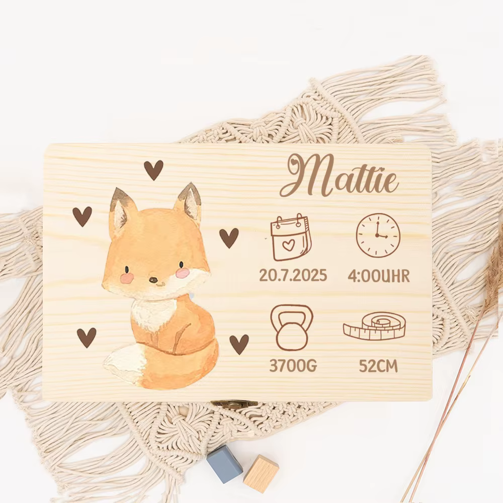 Boîte à souvenirs d'animaux personnalisée, cadeau pour baptême ou naissance, boîte à mémoire en bois