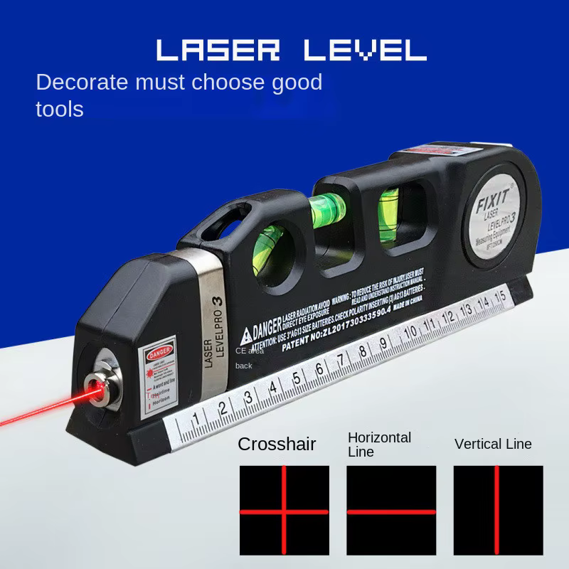 Niveau laser multifonctionnel à lignes croisées, équipé d'un ruban à mesurer standard de 8 pieds (2,