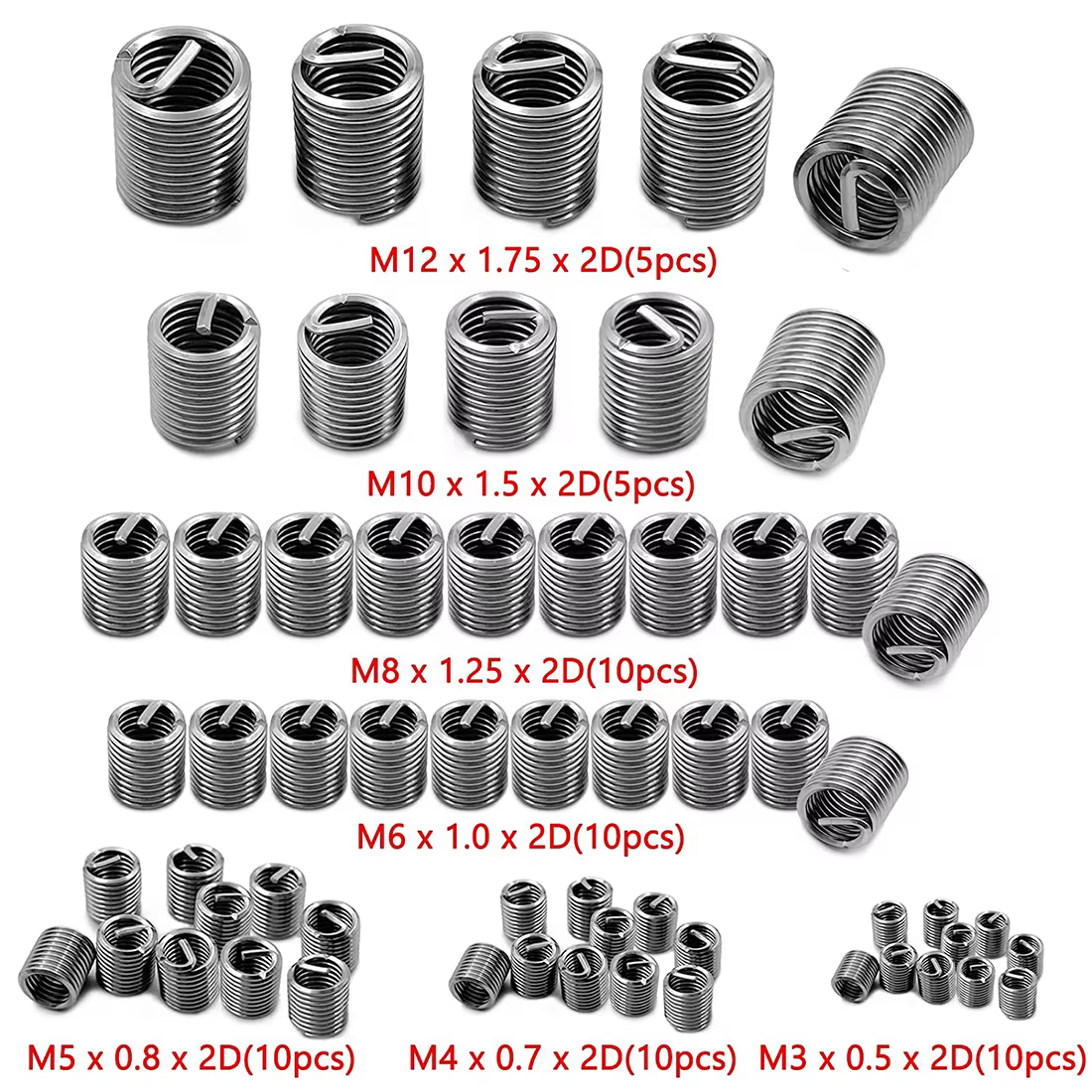 60Pcs Fil Fil Insert M3 M4 M5 M6 M8 M10 M12 Fixation Fil Insert En Acier Inoxydable Spirale Fil Vis 