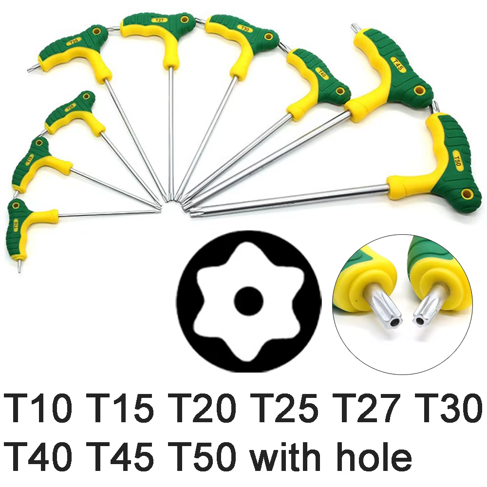 Tournevis Torx à poignée en T, clé Torx hexagonale en acier avec trou moyen T10/T15/T20/T25/T27/T30/
